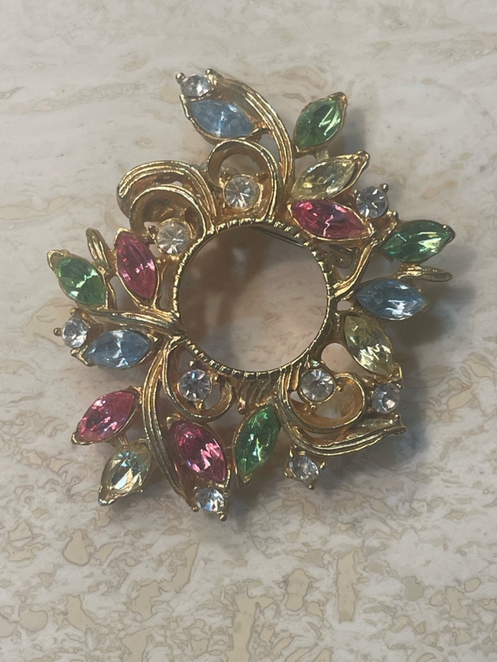 Gold-Tone Multicolor Crystal Floral Brooch l